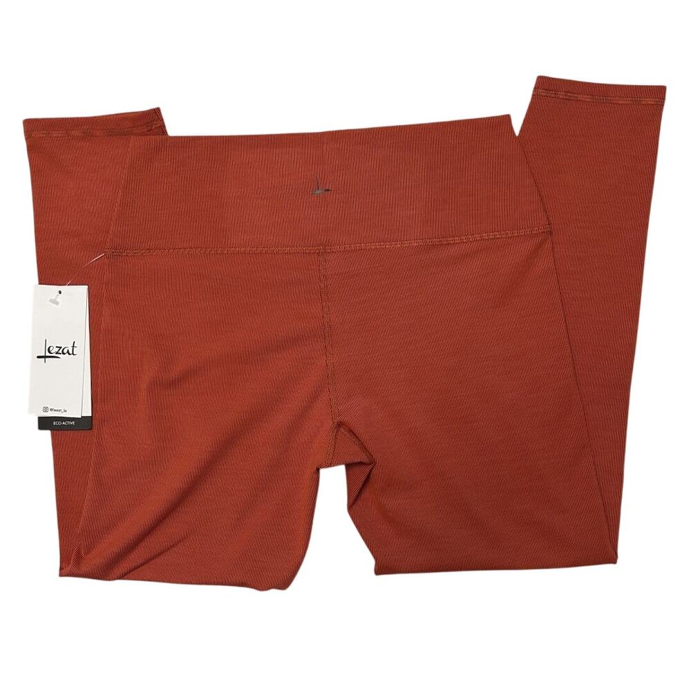 NWT Lezat Eco Active Textured Athletic High Waist Soft Rib Rust Leggings Large - Picture 5 of 11